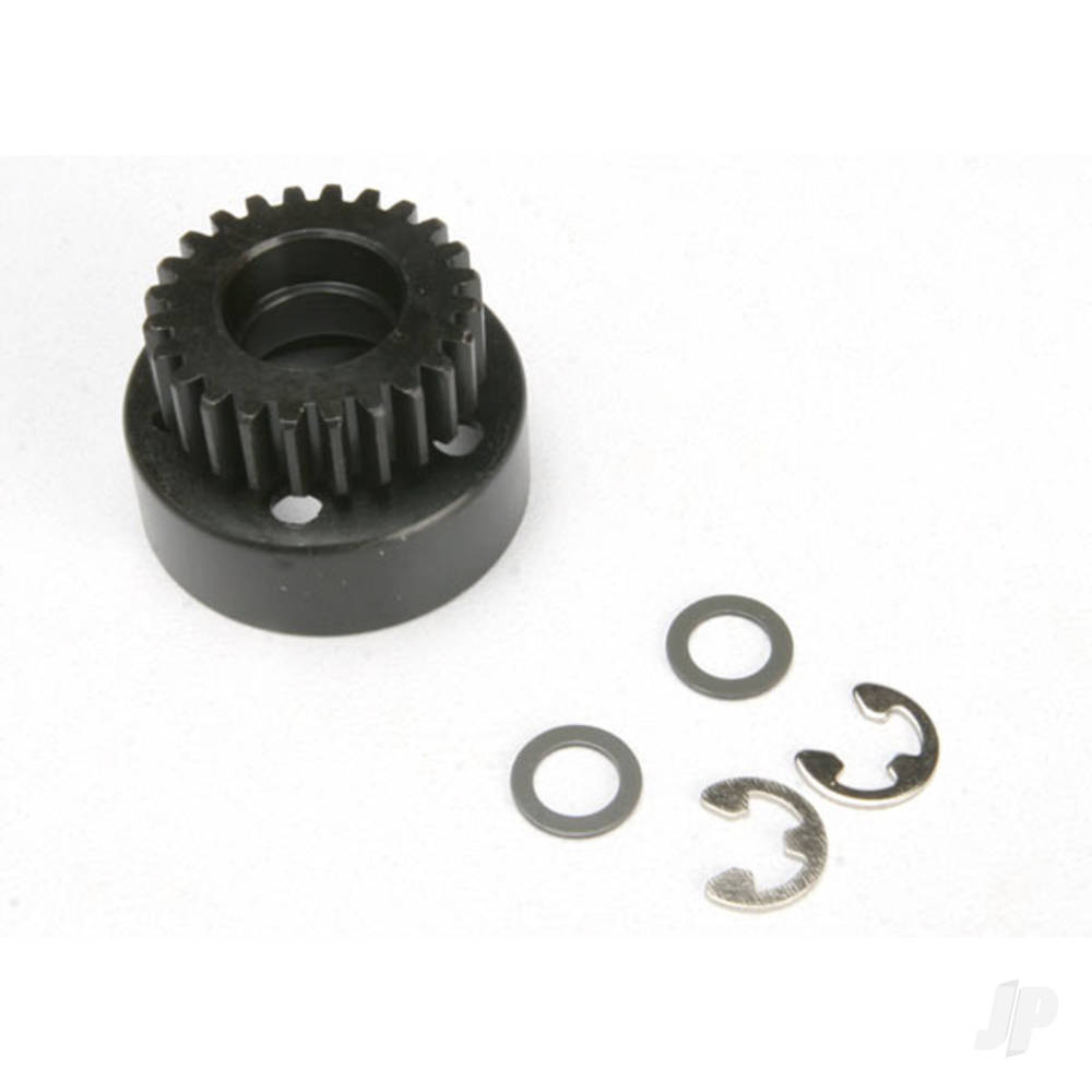 Traxxas Clutch bell, (24-tooth) / 5x8x0.5mm fiber washer (2 pcs) / 5mm E-clip (requires #4611-ball bearings, 5x11x4mm (2 pcs)) 4124