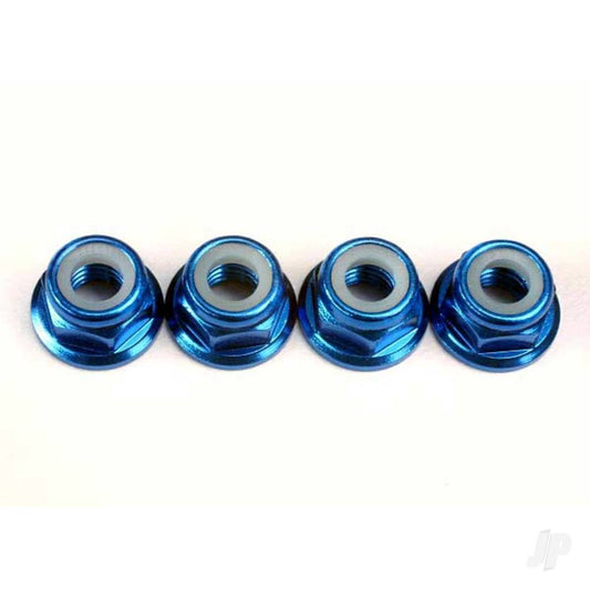 Traxxas Nuts, 5mm flanged nylon locking (Aluminium, Blue-anodised) (4 pcs) 4147X