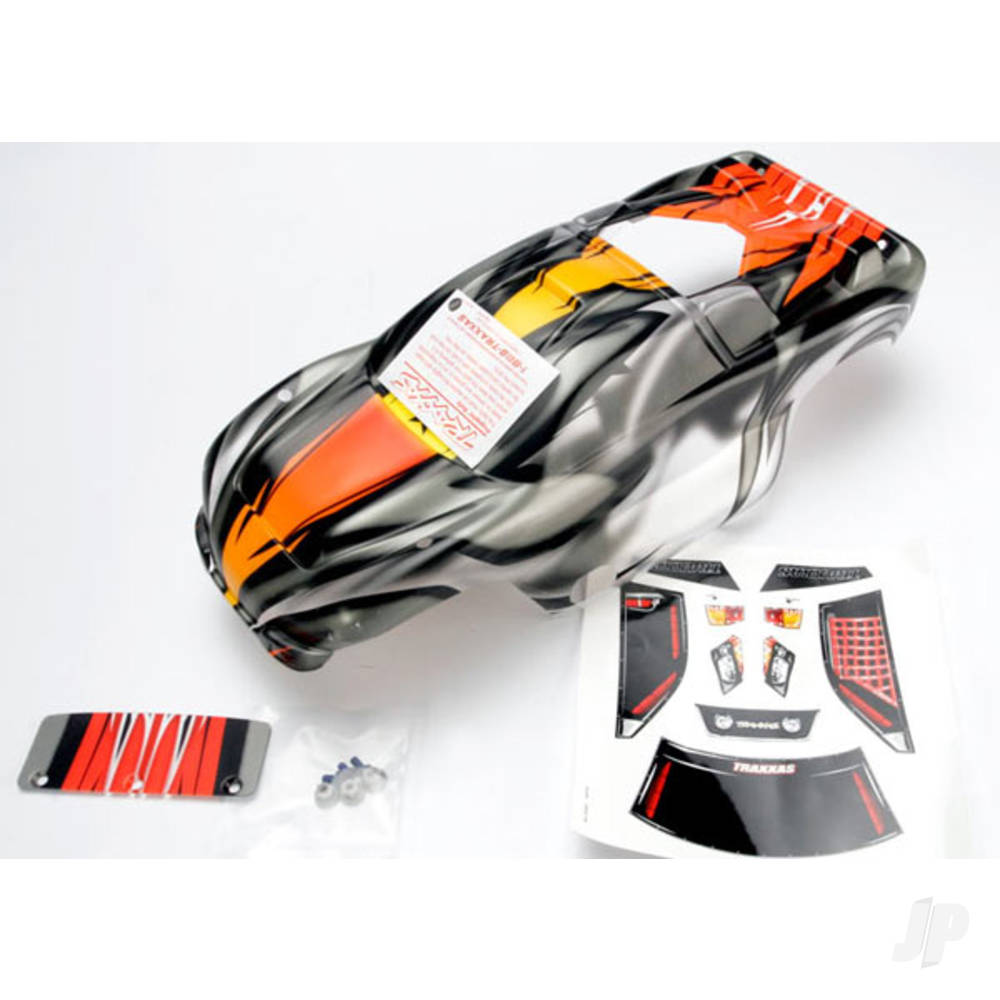 Traxxas Body, Nitro Rustler, ProGraphix (Replacement for the painted Body. Graphics are painted, requires paint & final colour application.) / window, grille, lights decal sheet / wing and aluminium hardware 4411R