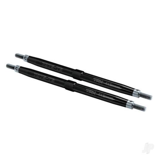 Traxxas Toe links, T-Maxx / E-Maxx (TUBES black-anodised, 7075-T6 Aluminium, stronger than titanium) (112mm, front) (2) / rod ends (4) / Aluminium wrench (1) (For T-Maxx / E-Maxx models with sealed pivot ball suspension & 3.8" wheels) 5141A