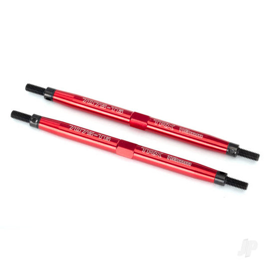 Traxxas Toe links, T-Maxx / E-Maxx (TUBES red-anodised, 7075-T6 Aluminium, stronger than titanium) (112mm, front) (2) / rod ends (4) / Aluminium wrench (1) (For T-Maxx / E-Maxx models with sealed pivot ball suspension & 3.8"" wheels) 5141R