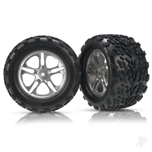Traxxas Tyres & wheels, assembled, glued (Split-Spoke satin-finish wheels, Talon Tyres, foam inserts) (2) (fits Revo / T-Maxx / E-Maxx with 6mm axle and 14mm hex) 5174A