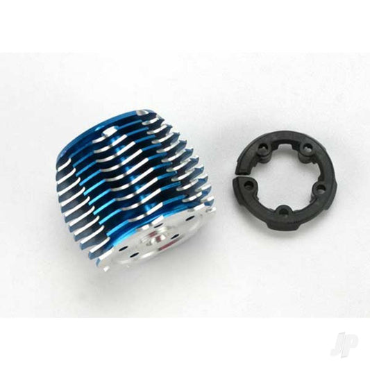 Traxxas Cooling head, PowerTune (machined aluminium, Blue-anodised) (TRX 2.5 and 2.5R) / head protector (plastic) 5237