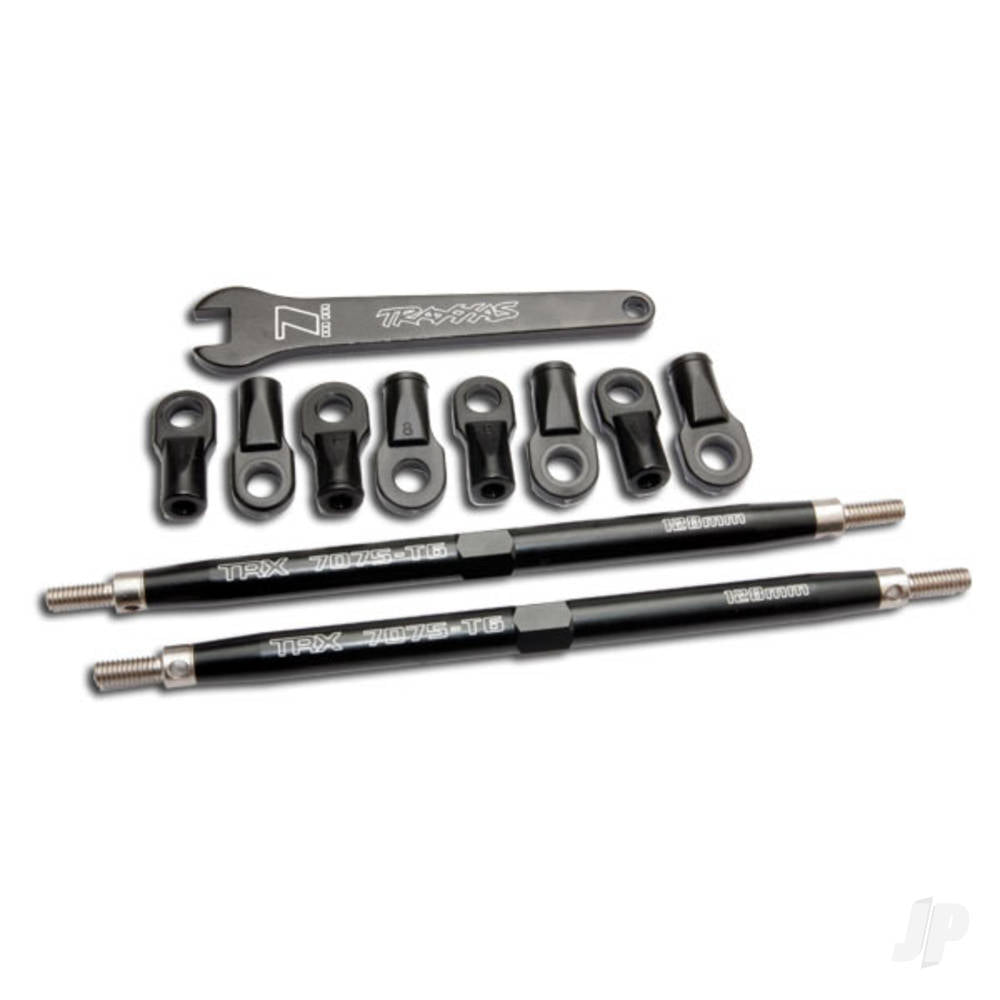 Traxxas Toe links, Revo (TUBES 7075-T6 Aluminium, black) (128mm, fits front or rear) (2) / rod ends, rear (4) / rod ends, front (4) / wrench (1) 5338A