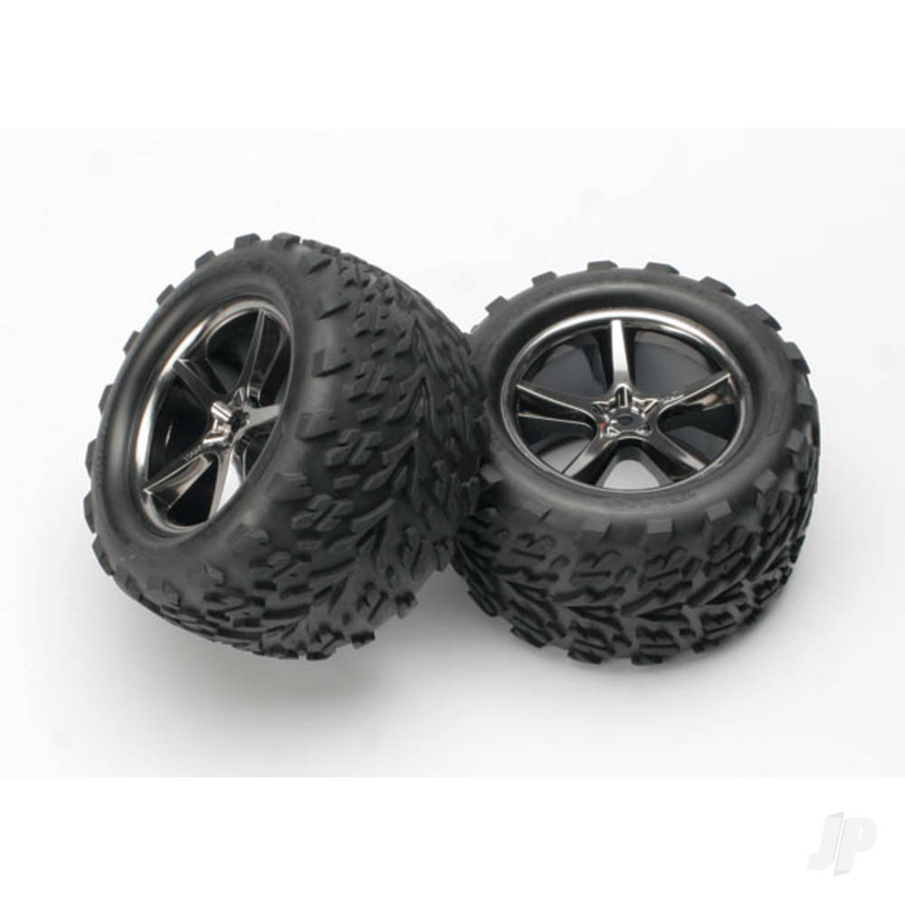 Traxxas Tyres & wheels, assembled, glued (Gemini black chrome wheels, Talon Tyres, foam inserts) (2) 5374A