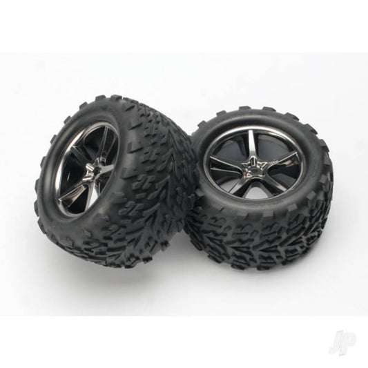 Traxxas Tyres & wheels, assembled, glued (Gemini black chrome wheels, Talon Tyres, foam inserts) (2) 5374A