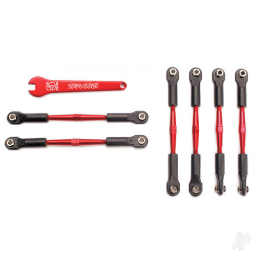 Traxxas Turnbuckles, aluminium (Red-anodised), camber links, 58mm (4 pcs) / Front toe links, 61mm (2 pcs) (assembled with rod ends and hollow balls) / aluminium 5mm wrench (Red-anodised) 5539X