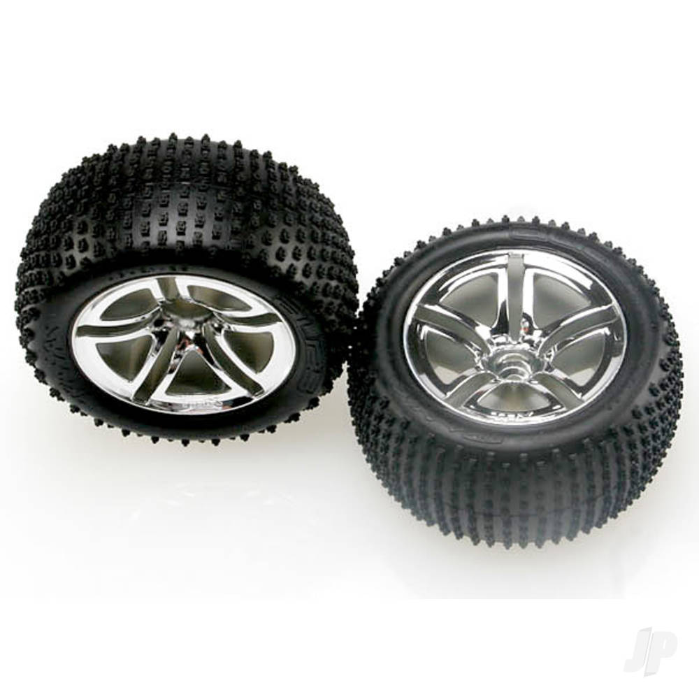 Traxxas Tyres & wheels, assembled, glued (2.8") (Twin-Spoke wheels, Alias Tyres, foam inserts) (nitro rear) (2) 5572R