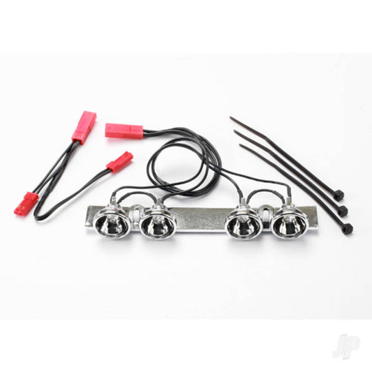Traxxas LED light bar (chrome) (fits Summit roll cage) / light harness (4 clear lights) / harness adapter 5684