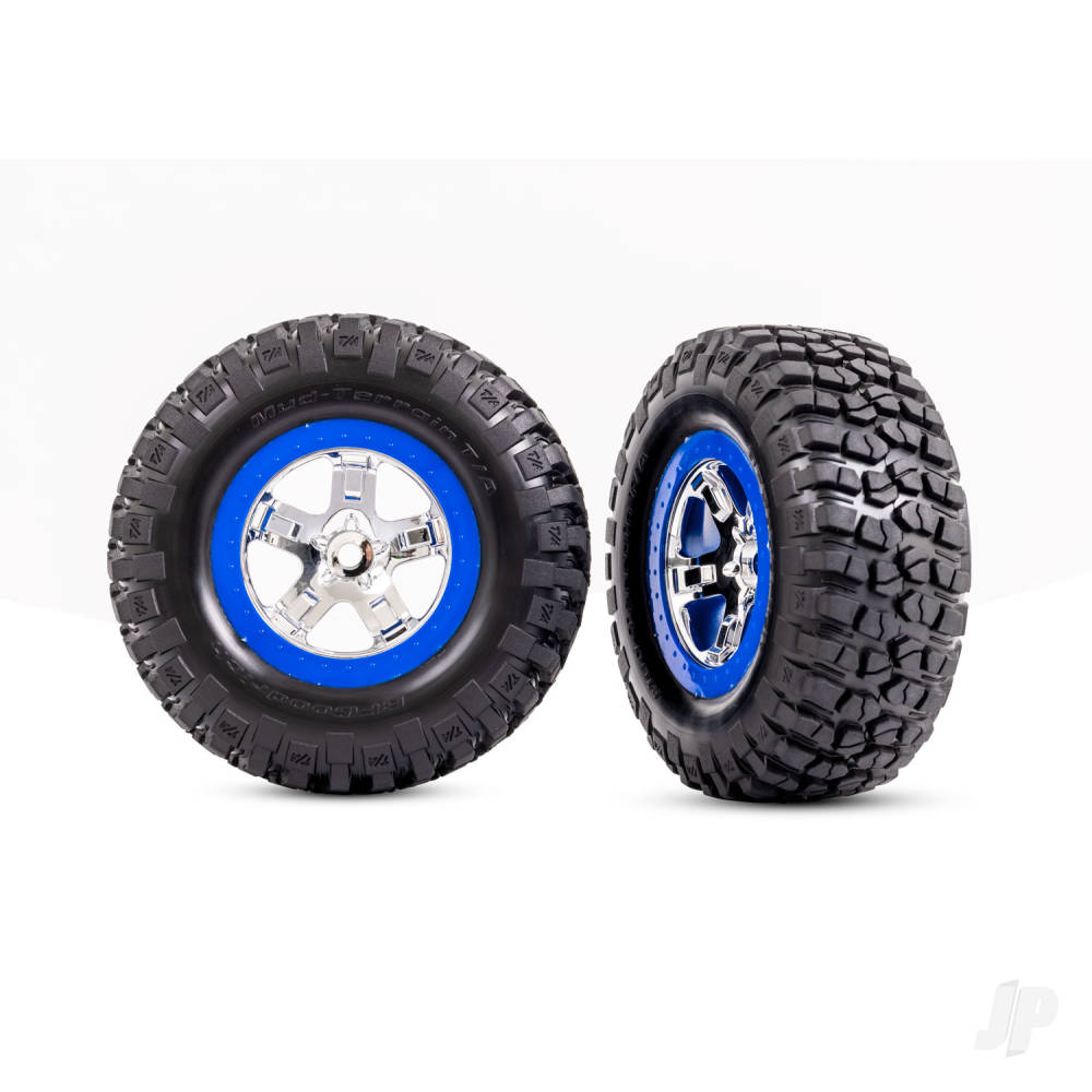 Traxxas Tyres & wheels, assembled, glued (SCT chrome, blue beadlock style wheels, BFGoodrich Mud-Terrain T/A KM2 Tyres, foam inserts) (2) (4WD front/rear, 2WD rear only) 5867A