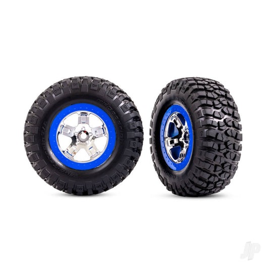 Traxxas Tyres & wheels, assembled, glued (SCT chrome, blue beadlock style wheels, BFGoodrich Mud-Terrain T/A KM2 Tyres, foam inserts) (2) (2WD front) 5869A