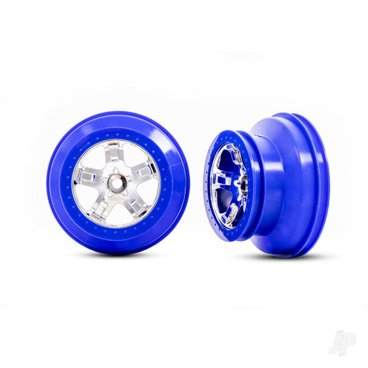 Traxxas Wheels, SCT chrome, blue beadlock style, dual profile (2.2in ¬ù outer, 3.0in ¬ù inner) (2) (2WD front only) 5870A