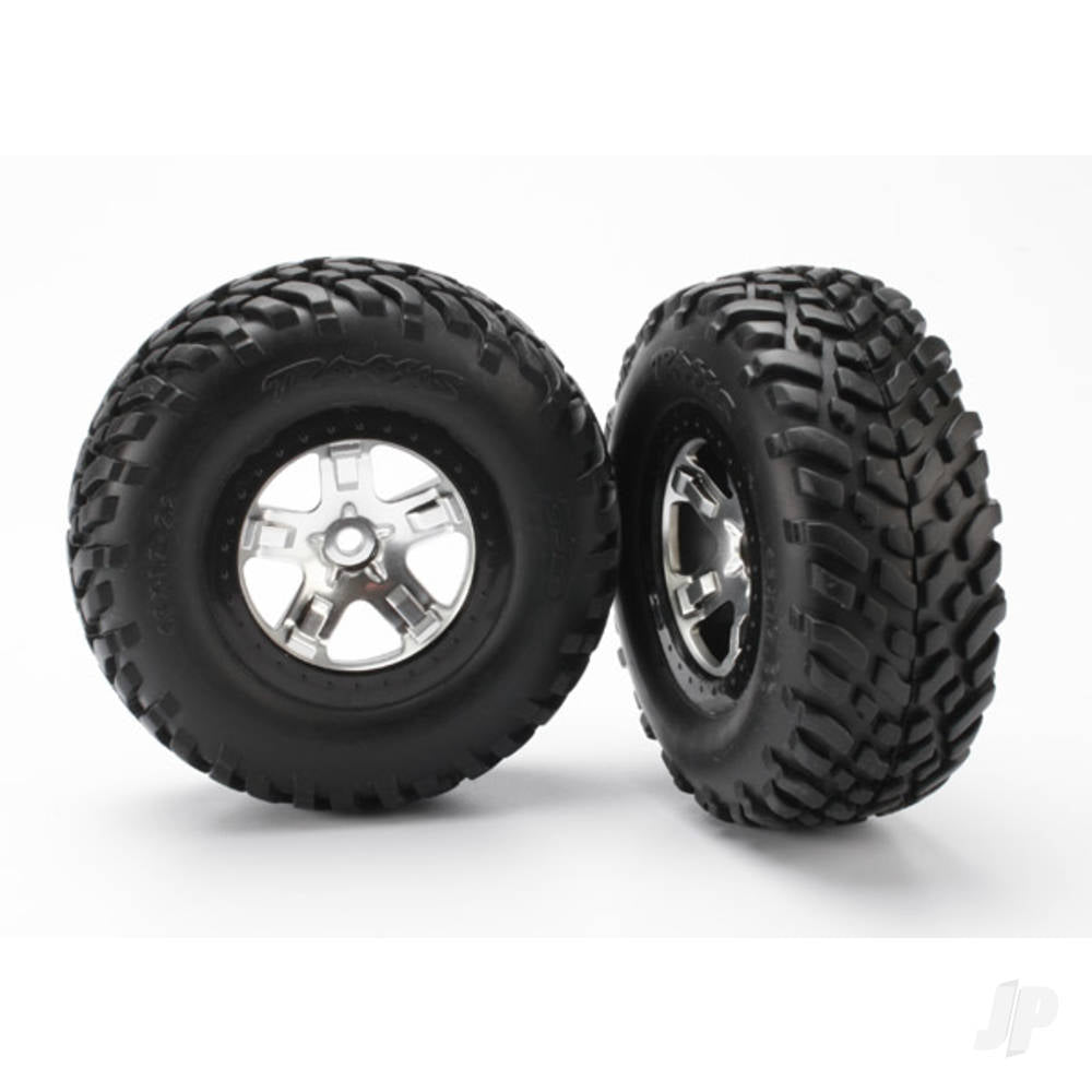 Traxxas Tyres & wheels, assembled, glued (SCT satin chrome, black beadlock style wheels, SCT off-road racing Tyres, foam inserts) (2) (4WD front / rear, 2WD rear only) 5873X