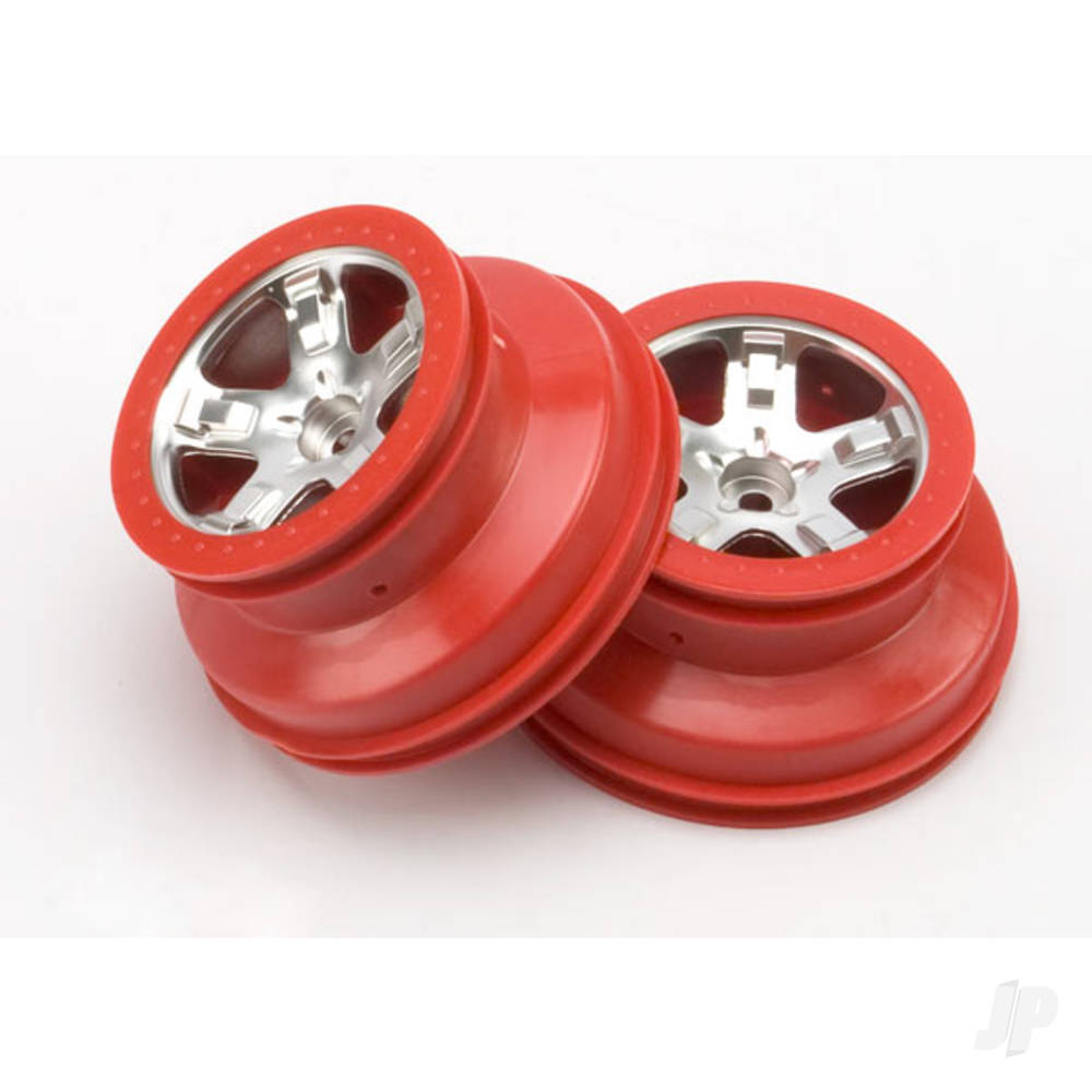 Traxxas Wheels, SCT satin chrome, red beadlock style, dual profile (2.2" outer, 3.0" inner) (2WD front) (2) 5874A