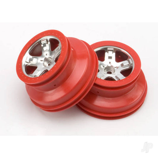 Traxxas Wheels, SCT satin chrome, red beadlock style, dual profile (2.2" outer, 3.0" inner) (2WD front) (2) 5874A