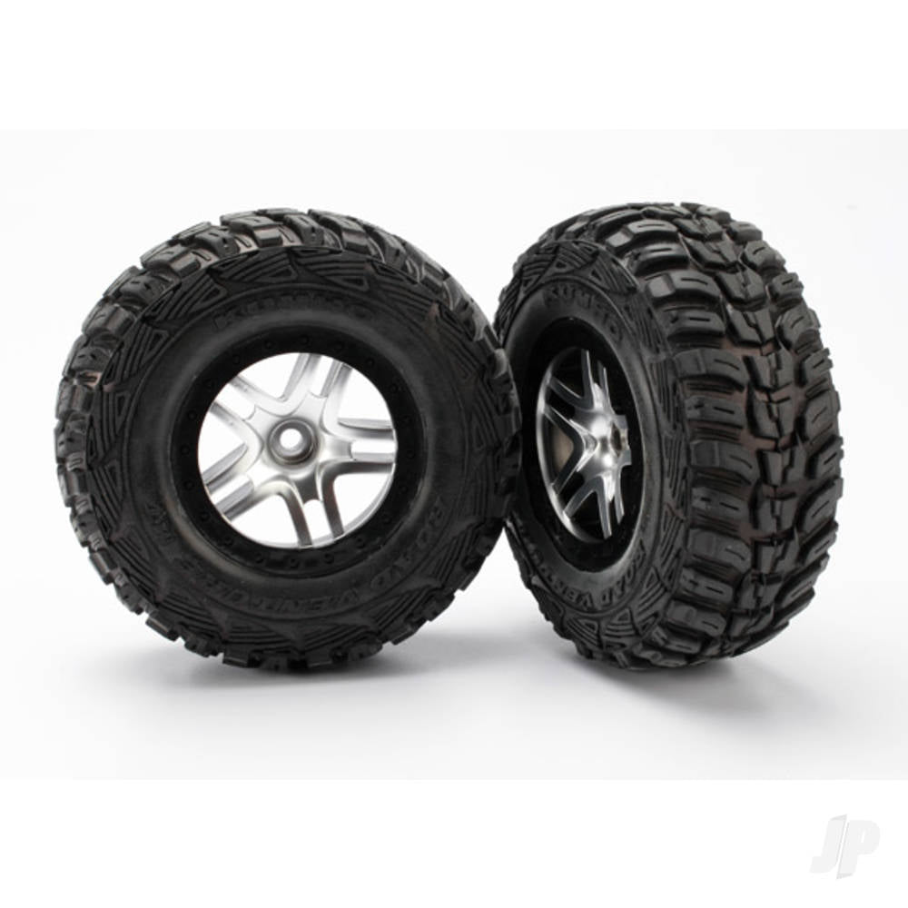 Traxxas Tyres & wheels, assembled, glued (S1 ultra-soft off-road racing compound) (SCT Split-Spoke satin chrome, black beadlock style wheels, Kumho Tyres, foam inserts) (2) (2WD front) 5882R