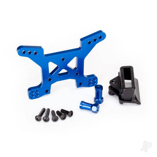 Traxxas Shock tower, Front, 7075-T6 aluminium (Blue-anodised) (1pc) / Body mount bracket (1pc) 6739X