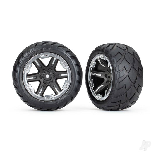 Traxxas Tyres & wheels, assembled, glued (2.8") (RXT black & chrome wheels, Anaconda Tyres, foam inserts) (2WD electric rear) (2) (TSM rated) 6768X