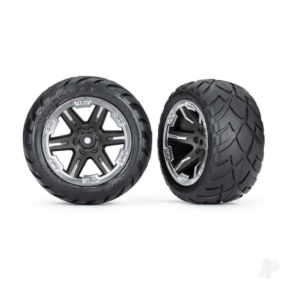 Traxxas Tyres & wheels, assembled, glued (2.8") (RXT black & chrome wheels, Anaconda Tyres, foam inserts) (2WD electric rear) (2) (TSM rated) 6768X