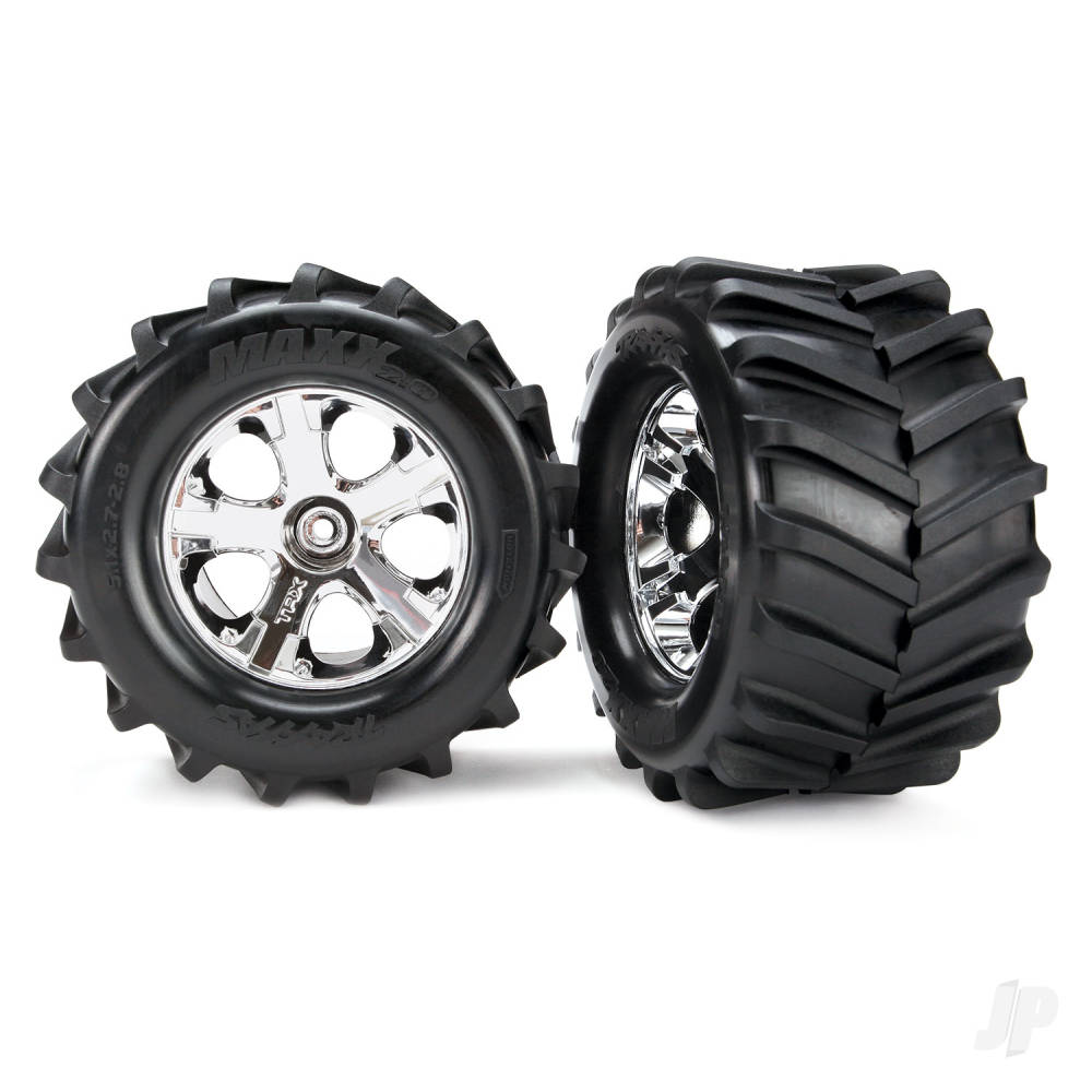 Traxxas Tyres and wheels, assembled, glued 2.8" (All-Star chrome wheels, Maxx Tyres, foam inserts) (2) 6771
