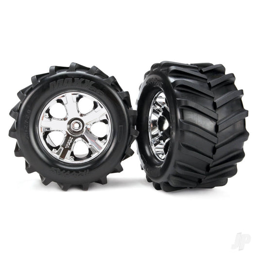 Traxxas Tyres and wheels, assembled, glued 2.8" (All-Star chrome wheels, Maxx Tyres, foam inserts) (2) 6771