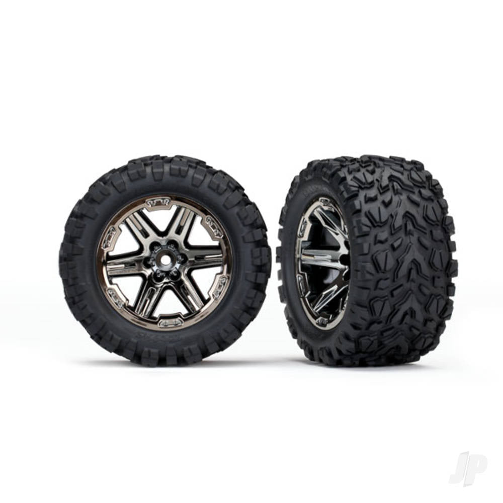 Traxxas Tyres & wheels, assembled, glued (2.8") (RXT black chrome wheels, Talon Extreme Tyres, foam inserts) (2WD electric rear) (2) (TSM rated) 6774X