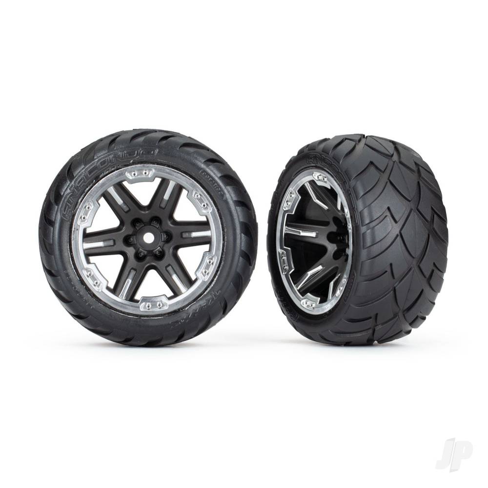 Traxxas Tyres & wheels, assembled, glued (2.8") (RXT black & chrome wheels, Anaconda Tyres, foam inserts) (4WD electric front / rear, 2WD electric front only) (2) (TSM rated) 6775X