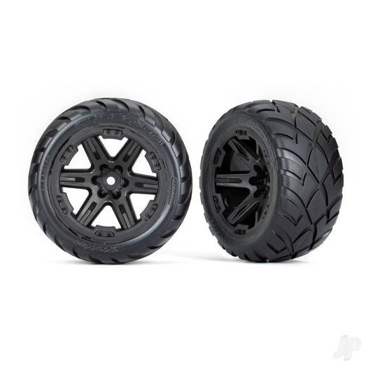 Traxxas Tyres & wheels, assembled, glued (2.8") (RXT black wheels, Anaconda Tyres, foam inserts) (4WD electric front / rear, 2WD electric front only) (2) (TSM rated) 6775