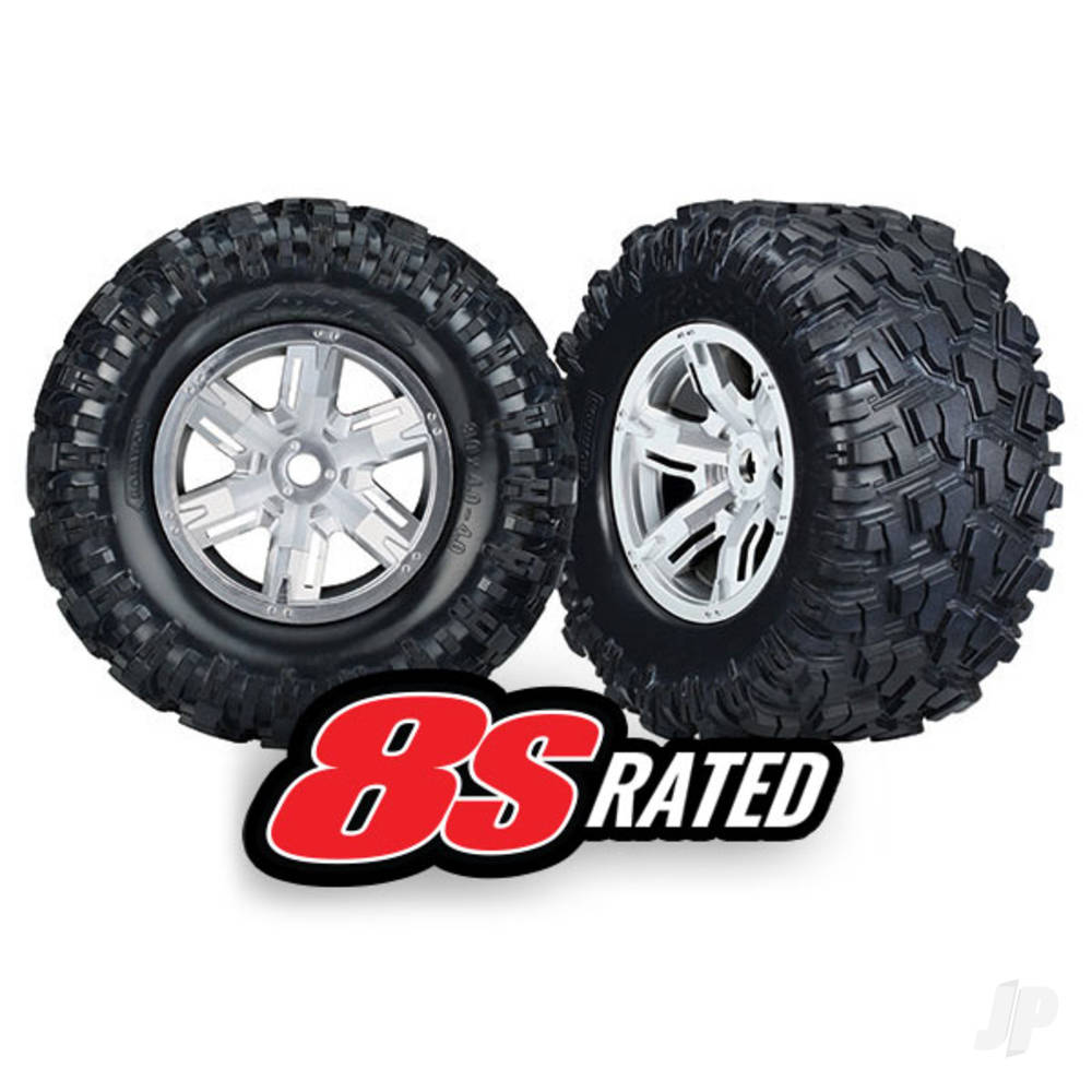 Traxxas Tyres & wheels, assembled, glued (X-Maxx satin chrome wheels, Maxx AT Tyres, foam inserts) (left & right) (2) 7772R