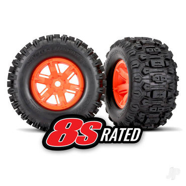 Traxxas Tyres & wheels, assembled, glued (X-Maxx orange wheels, Sledgehammer tires, foam inserts) (left & right) (2) 7774T