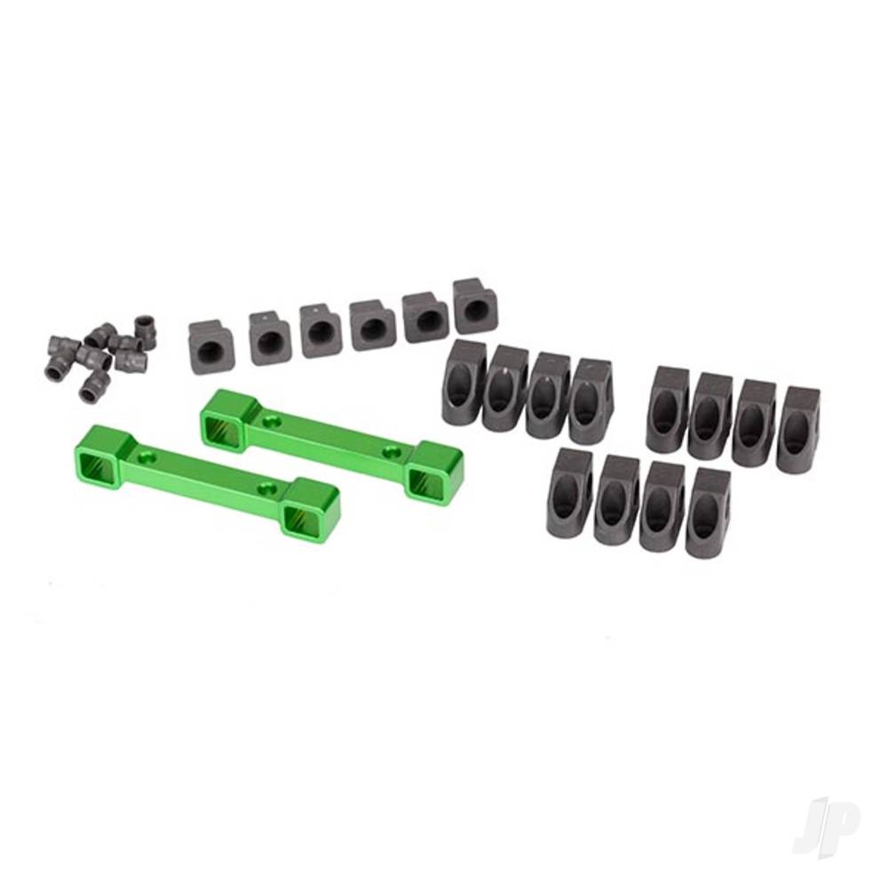 Traxxas Mounts, suspension arms, aluminium (Green-anodised) (Front & Rear) / hinge pin retainers (12 pcs) / inserts (6 pcs) 8334G