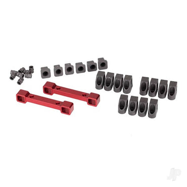 Traxxas Mounts, suspension arms, aluminium (Red-anodised) (Front & Rear) / hinge pin retainers (12 pcs) / inserts (6 pcs) 8334R