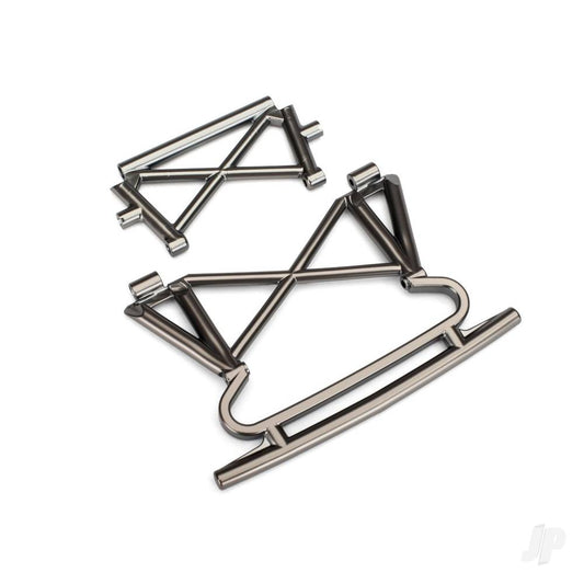Traxxas Bumper, Front / bumper support (satin black chrome-plated) 8535X