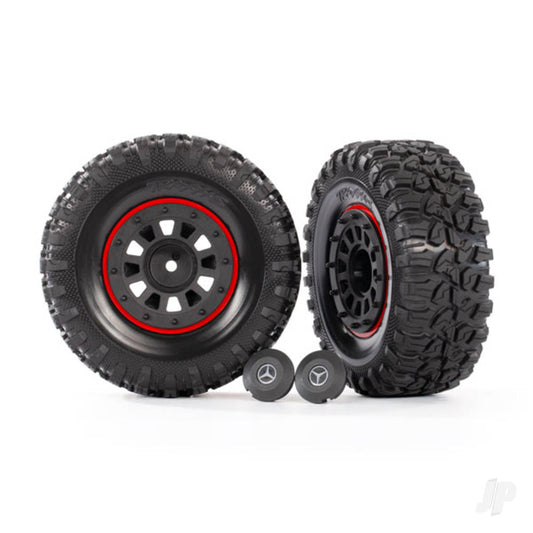 Traxxas Tyres and wheels, assembled, glued (2.2" black Mercedes-Benz G 63 wheels, Canyon RT 4.6x2.2" Tyres) (2) / center caps (2) / beadlock rings (2) (requires #8255A extended stub axle) 8874