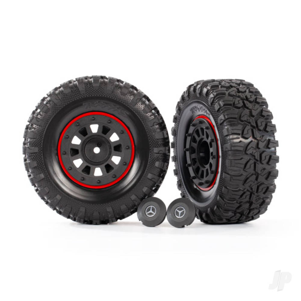 Traxxas Tyres and wheels, assembled, glued (2.2" black Mercedes-Benz G 63 wheels, Canyon RT 4.6x2.2" Tyres) (2) / center caps (2) / beadlock rings (2) (requires #8255A extended stub axle) 8874