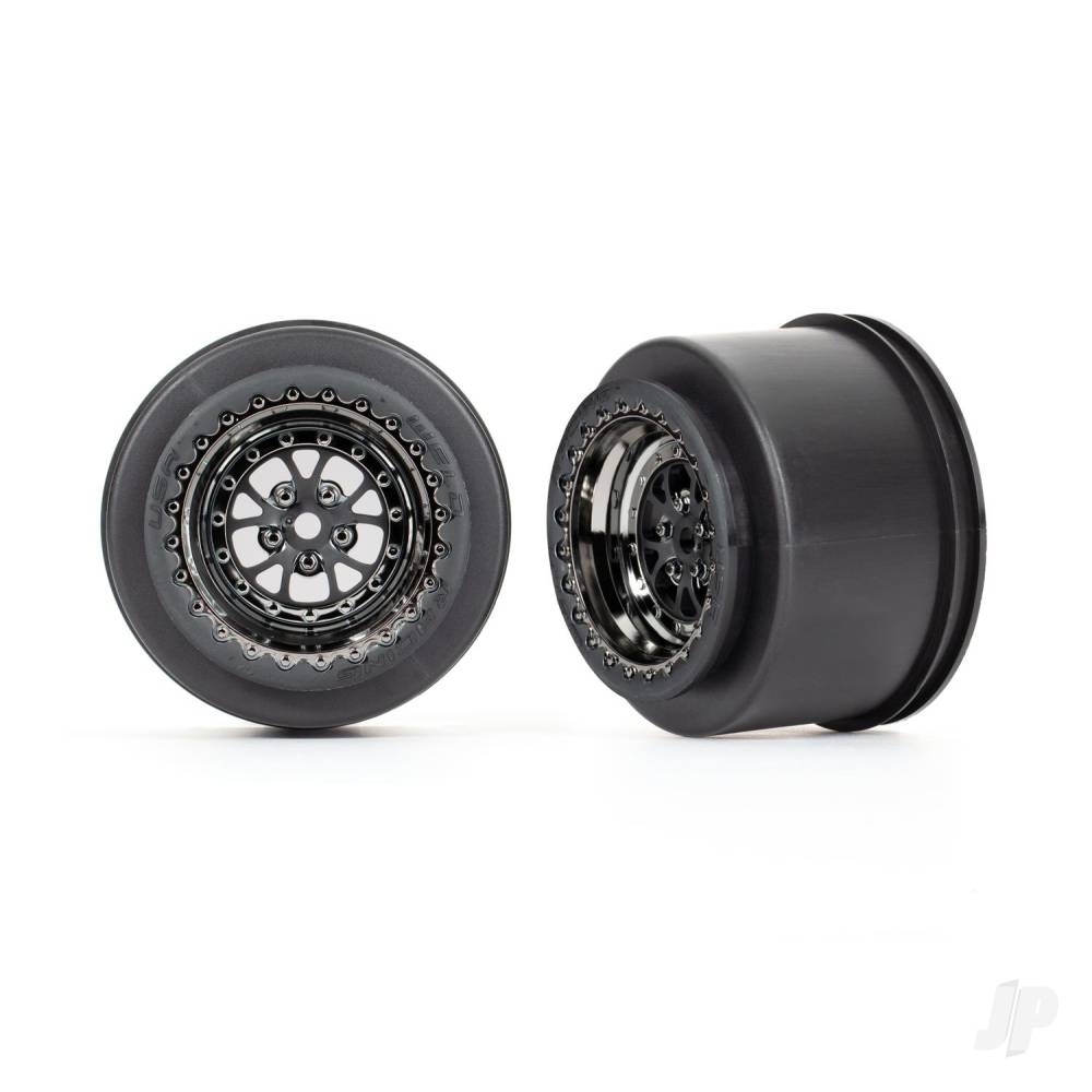 Traxxas Wheels, Weld black chrome (rear) (2) 9473X