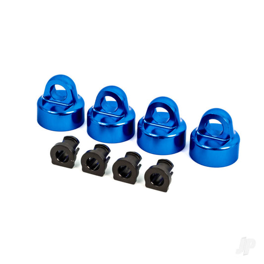 Traxxas Shock caps, aluminium (blue-anodised), GT-Maxx shocks (4) / spacers (4) (for Sledge) 9664X