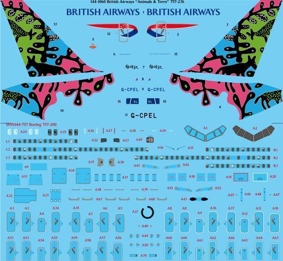 26 Decals TS144-1060 BA Animals & Trees Boeing 757-236 Decals 1:144