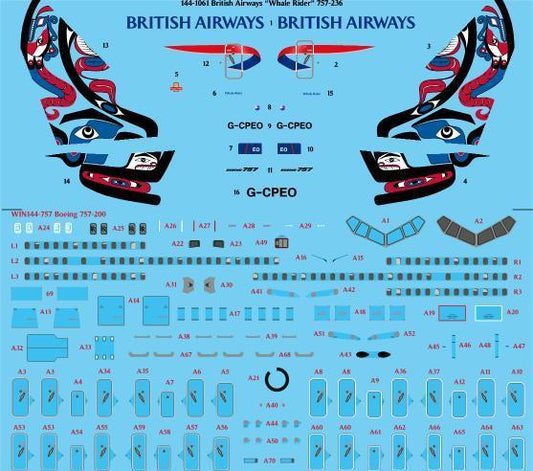 26 Decals TS144-1061 BA Whale Rider Boeing 757-236 Decals 1:144