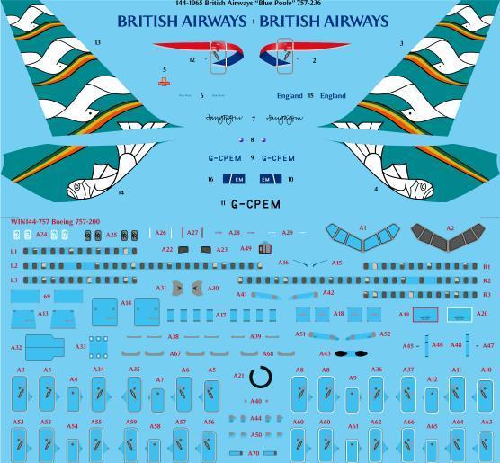 26 Decals TS144-1065 BA Blue Poole Boeing 757-236 Decals 1:144