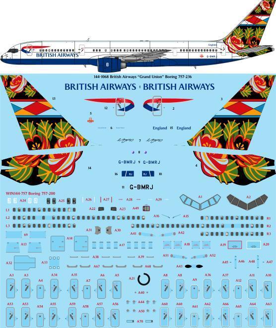 26 Decals TS144-1068 BA Grand Union Boeing 757-236 Decals 1:144