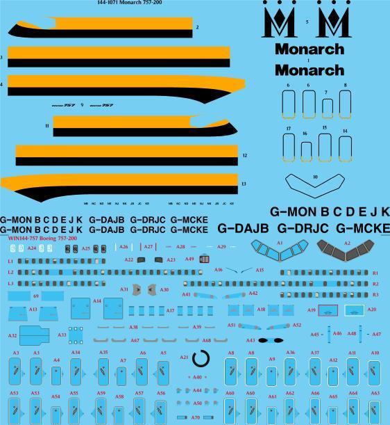 26 Decals TS144-1071 Monarch Boeing 757-200 Decals 1:144