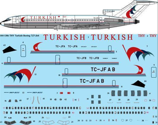 26 Decals TS144-1306 THY Turkish Boeing 727-264 Decals 1:144