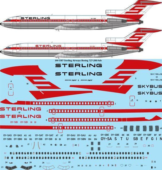 26 Decals TS144-1307 1:144 Sterling Airways 727-200/Adv laser decal for CRM kit