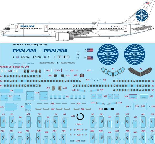 26 Decals TS144-1326 1:144 Pan Am 757-23N laser decal with screen print details