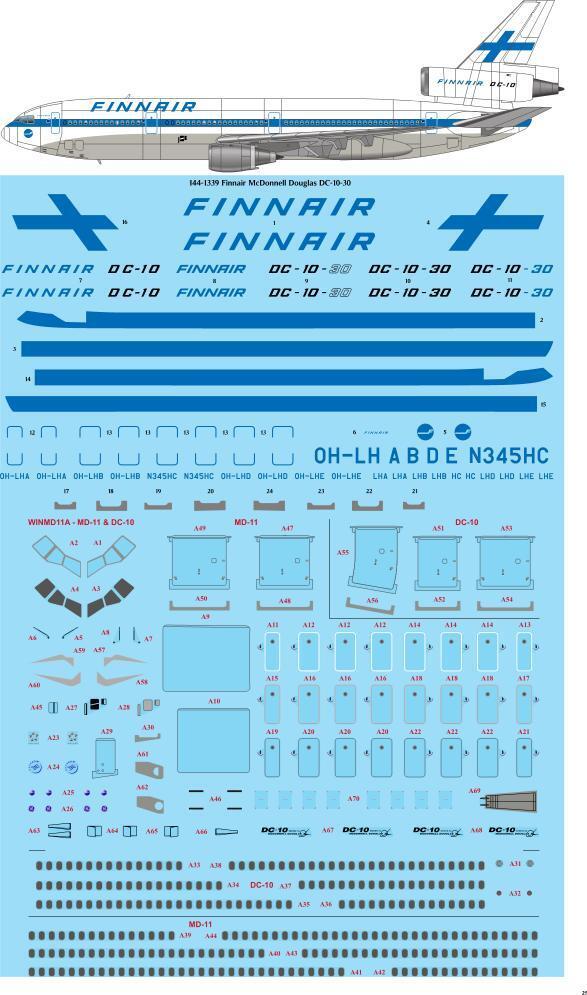 26 Decals TS144-1339 Finnair McDonnell-Douglas DC-10-30 Decals 1:144