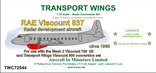 Transport Wings TWC72044 RAE Vickers Viscount 837 Radar Aircraft 1:72