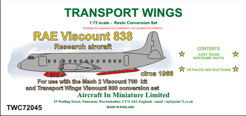 Transport Wings TWC72045 RAE Vickers Viscount 838 w/ SLAR Pods 1:72