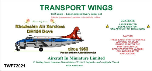 AIM - Transport Wings TWF72021 1:72 Rhodesian Air Services de Havilland DH-104