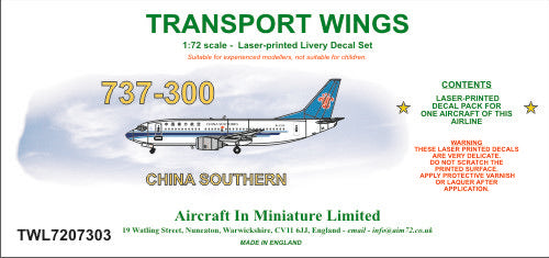 AIM - Transport Wings TWL7207303 1:72 Boeing 737-300 decal set
